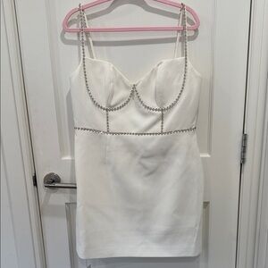SELF PORTRAIT White Mini Dress Crystal Embellished Size 12 NWT